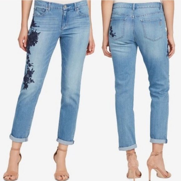 Bestie Women Cuffed Embroidered Jeans 